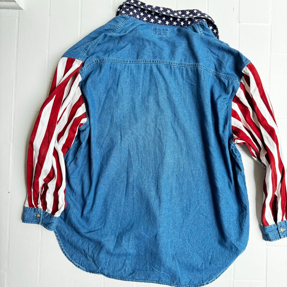 Vintage 90's Denim‎ Womens Shirt Size 26 American Flag Embroidered Bear USA - Picture 6 of 6